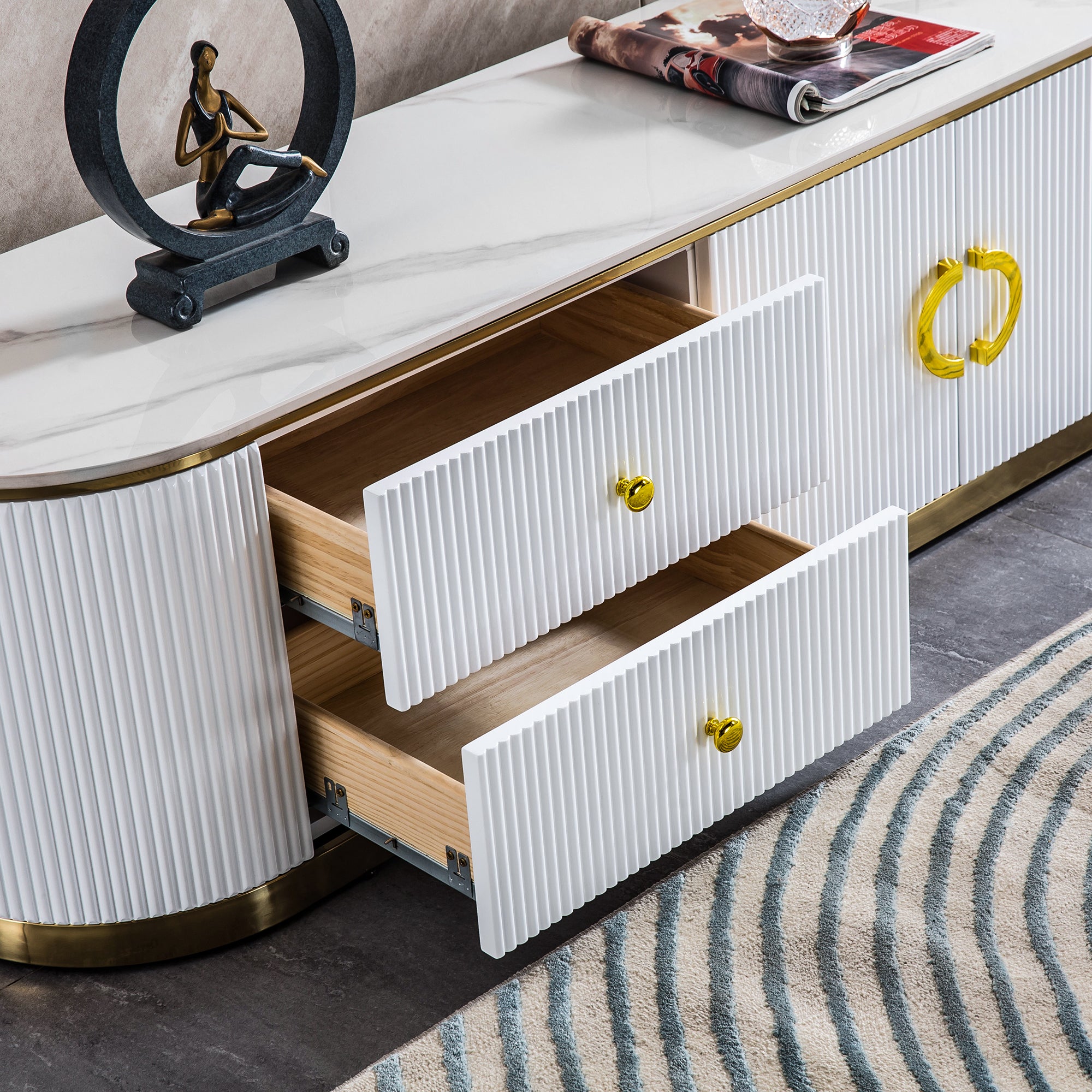 White Sintered Stone TV Stand, Media Console Television Table