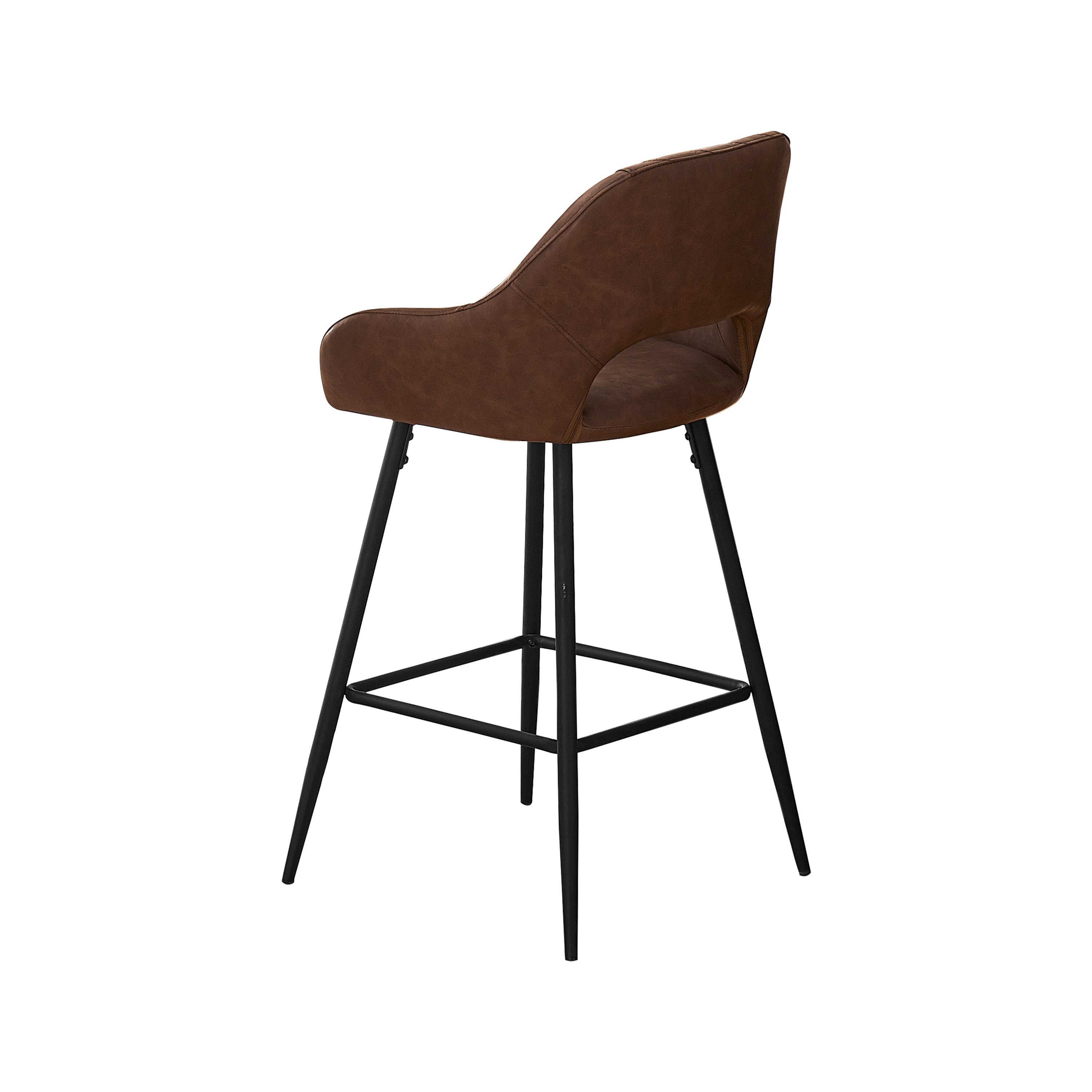Bar Stools Set of 2 Leather Brown Breakfast Dining Bar Stools Fixed Height Bar Chairs with Metal Frame and Footrest