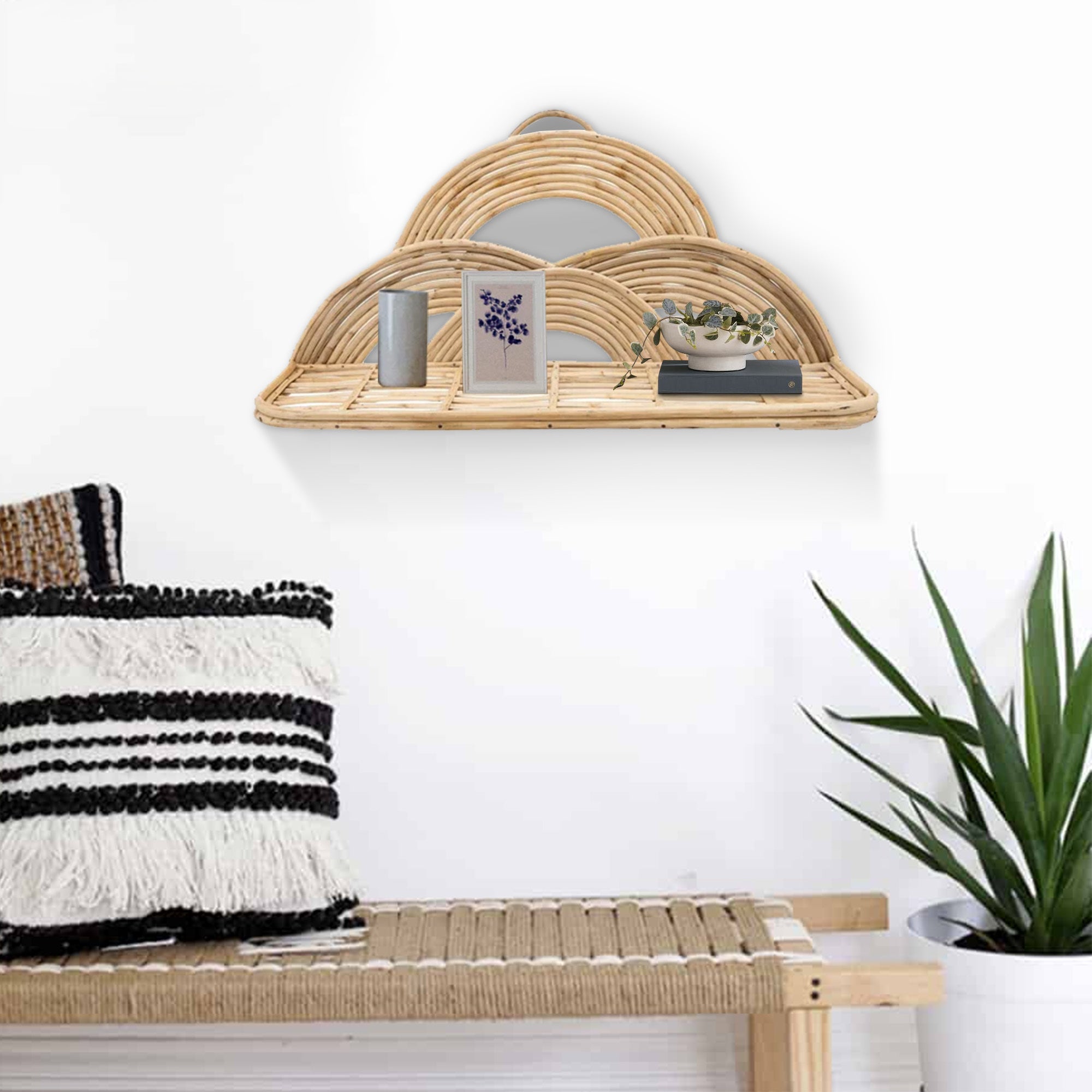 Rattan Wall Decor Tray with Semicircular Accents - Natural
