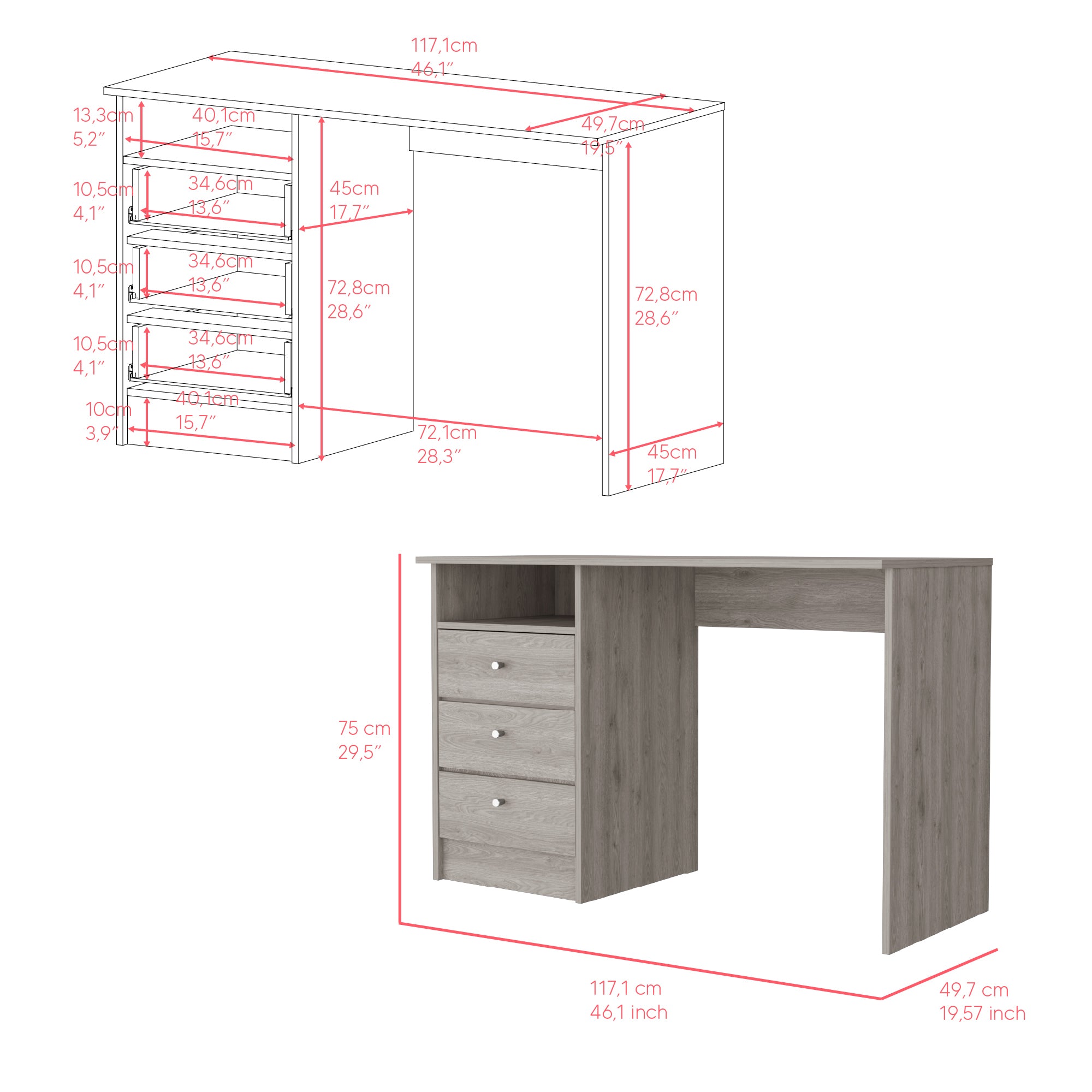 Computer Desk Fremont, Office - Light Gray