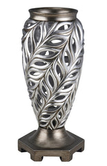 15.75" Tall Polyresin Decorative Vase "Kiara", Silver Peacock Feathers Design