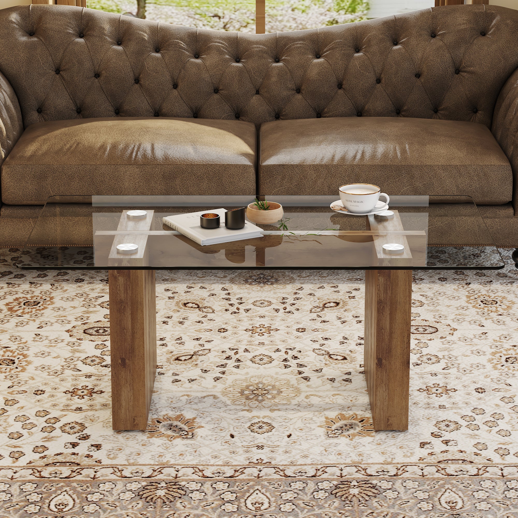 Modern Minimalist Transparent Tempered Glass Coffee Table and Dining Table