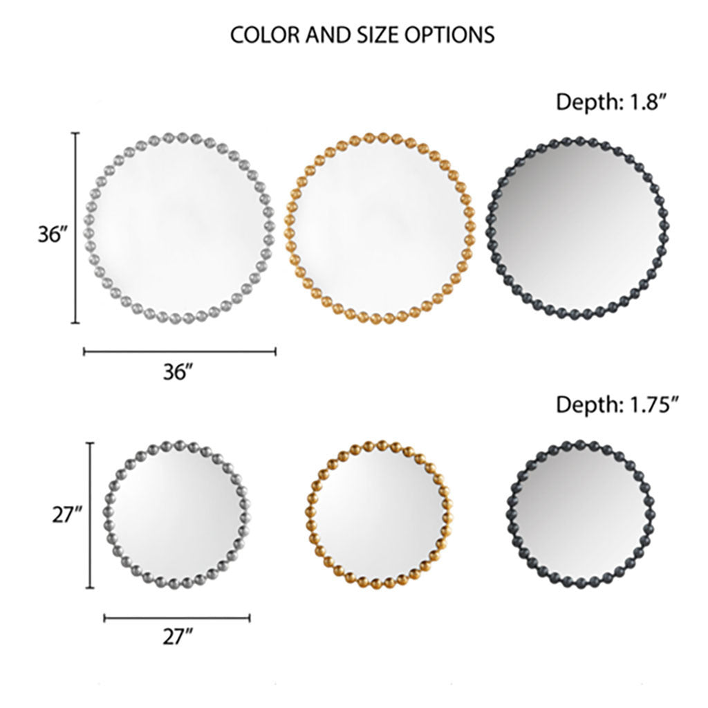 Marlowe Beaded Round Wall Mirror 36"D