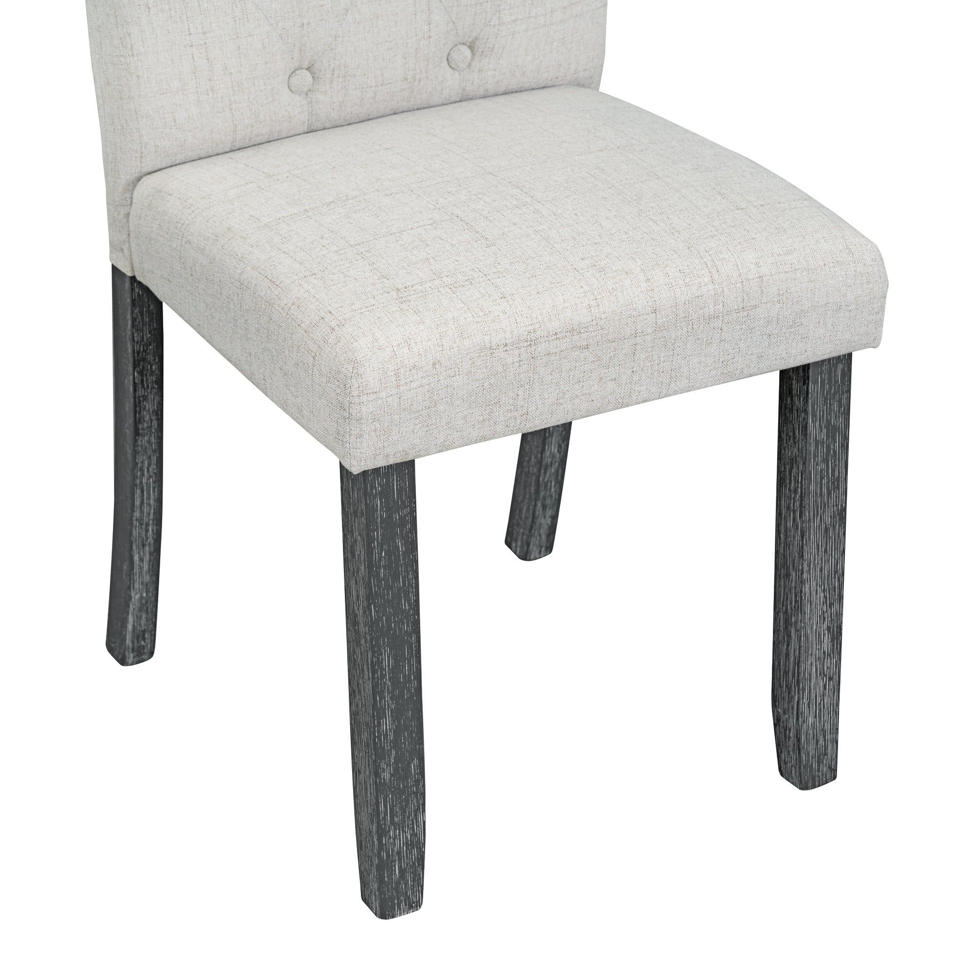 6-Piece Retro Rectangular Dining Table Set, Table with Unique Legs and 4 Upholstered Chairs & 1 Bench - Grey Wash