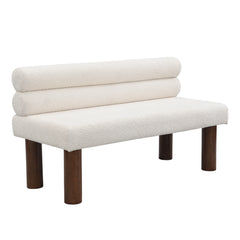 Upholstered Dining Bench, End of Bed, Entryway Bench, Boucle Ottoman for Dining Room, Bedroom, Living Room, Rubber Wood Leg 330 LBS Support, Beige