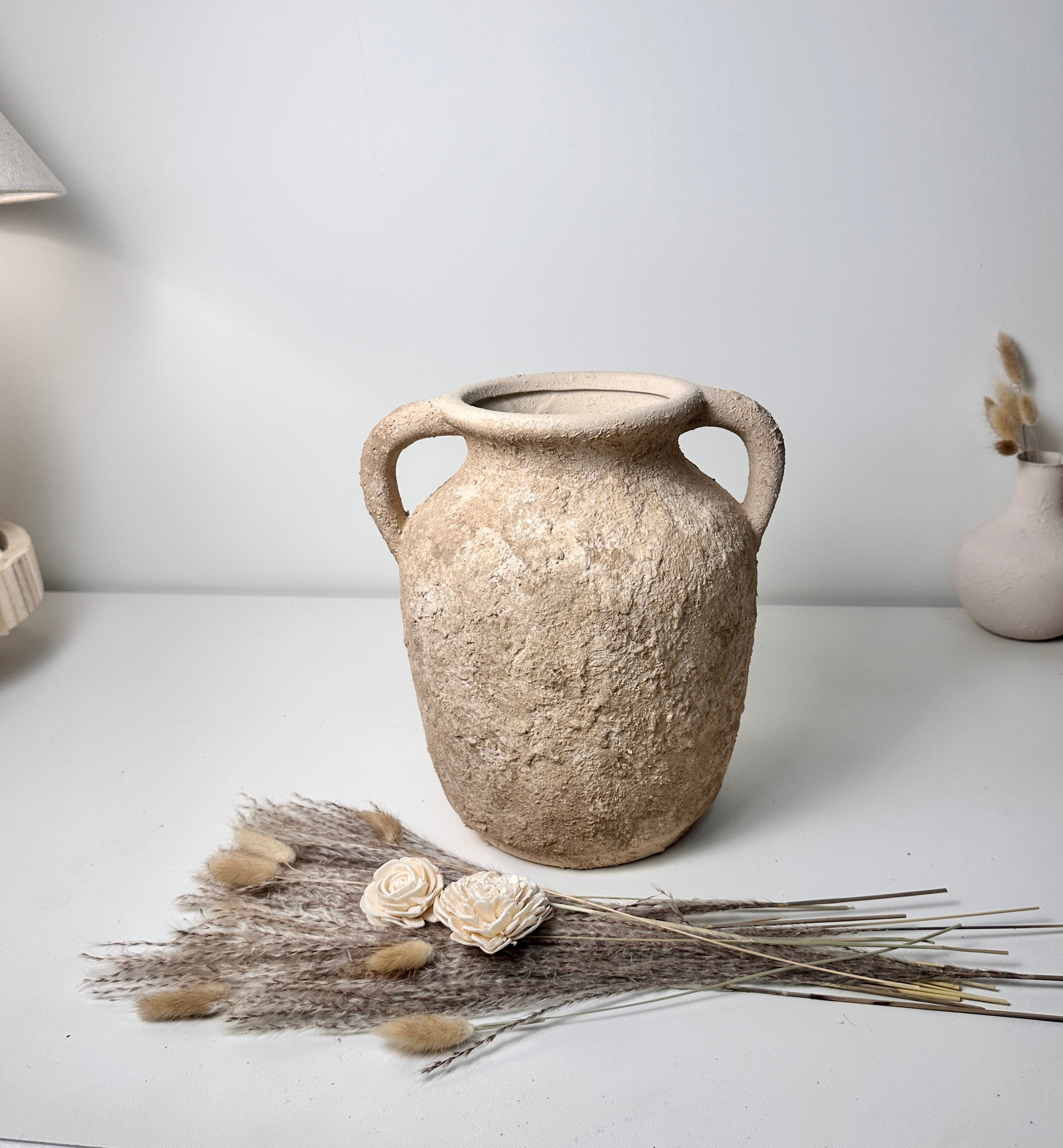 Rustic Minimalist Textured Hand-painted 10.5" tall - Light Beige wash