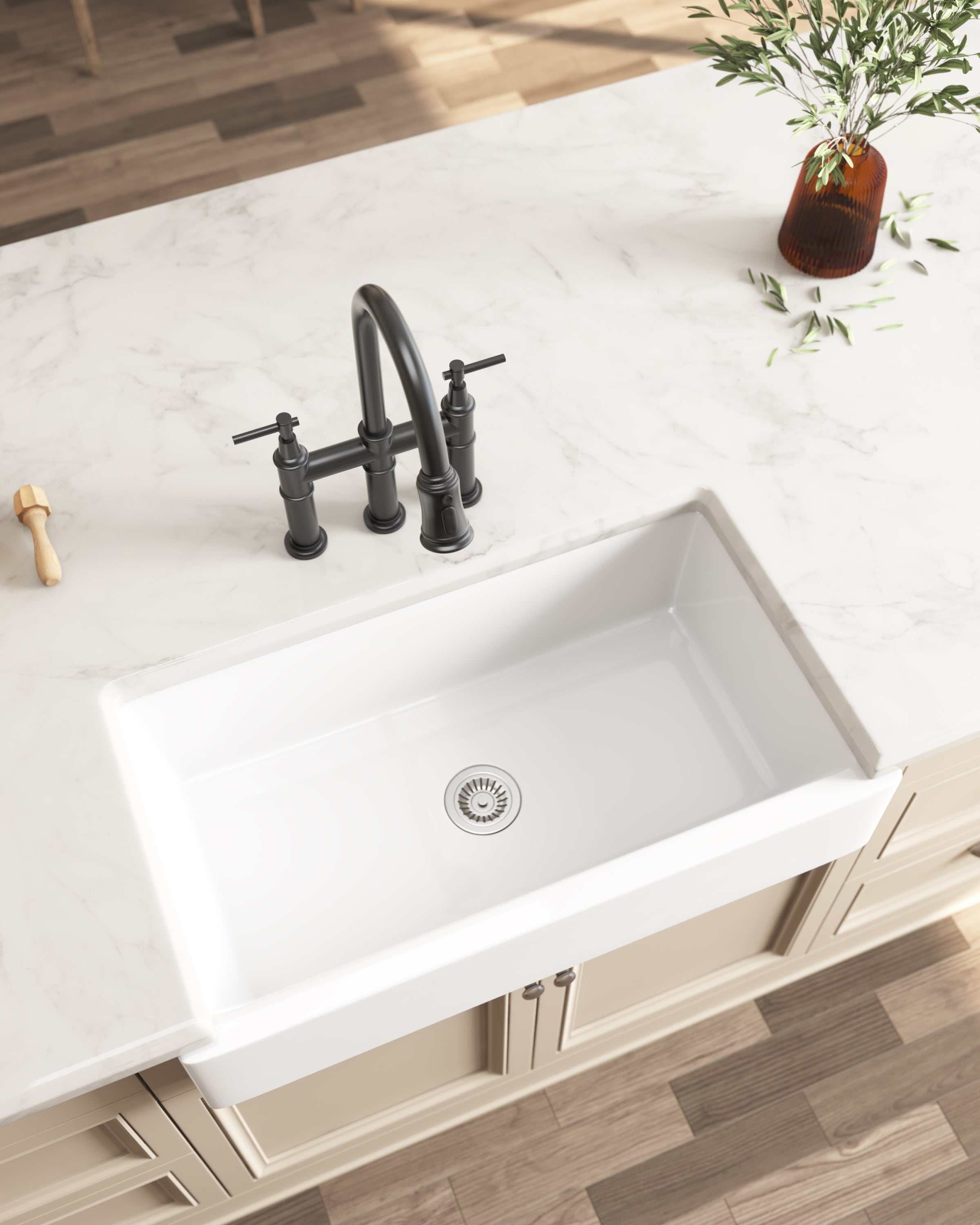 Bridge Kitchen Faucet with Pull-Down Sprayhead in Spot - Matte Black