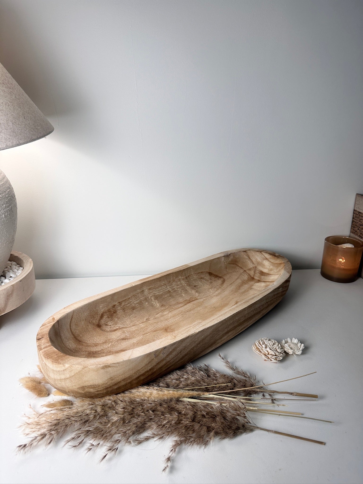 Rustic farmhouse style decorative paulownia tray 16.5” long - Beige