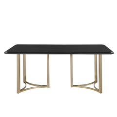 Contemporary Gold Black Top Dining Table with Durable Brushed Brass Metal Base