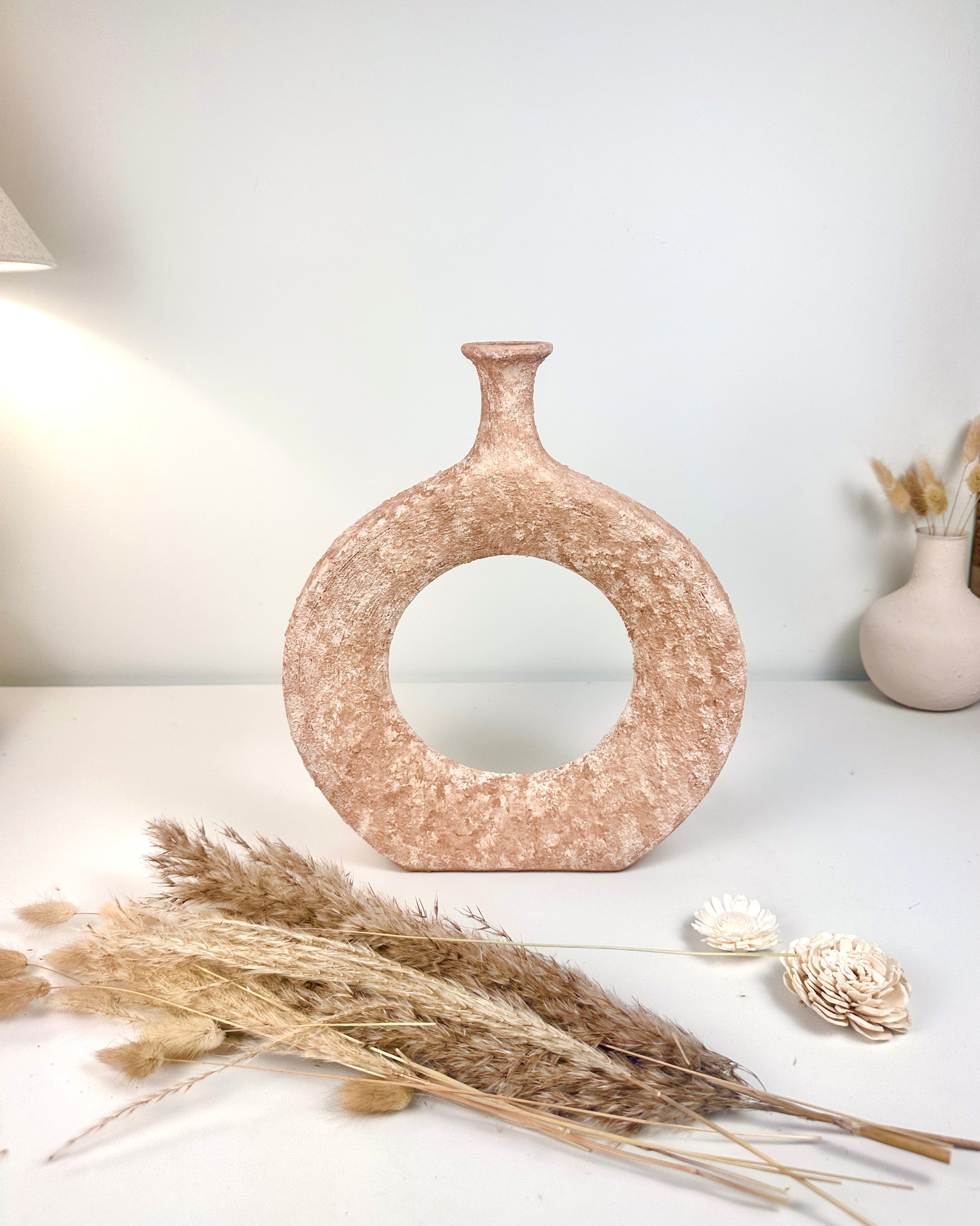 Terracotta Hand-Painted Textured Donut Metal Vase 12" tall