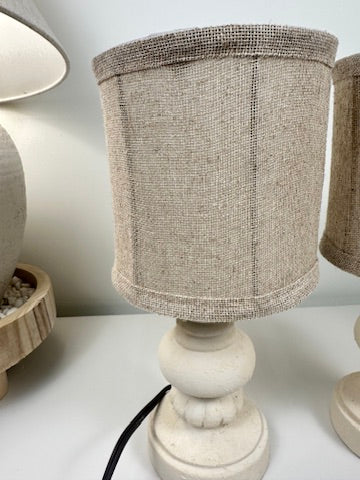 Minimalist Set of 2 Small Desk Lamp Cream Textured  12.5" tall (base 4x4")
