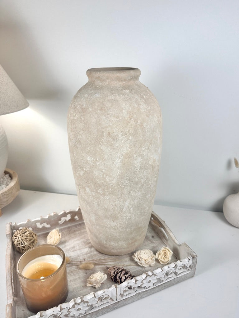 Minimalist Vase 18" tall  Hand-painted Ceramic  - Beige Sand Washed