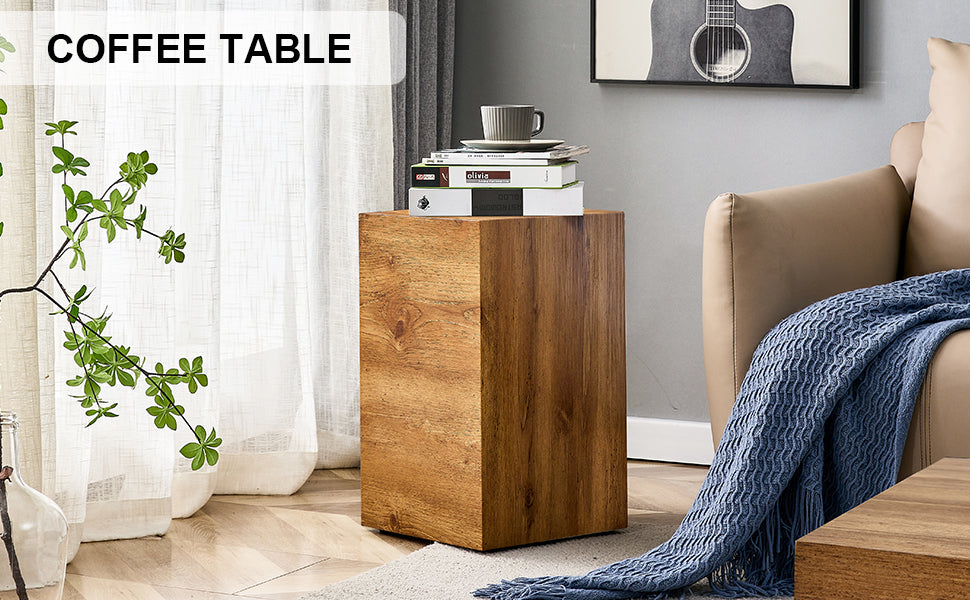 Rustic Minimalist Cube Side Table - Wood