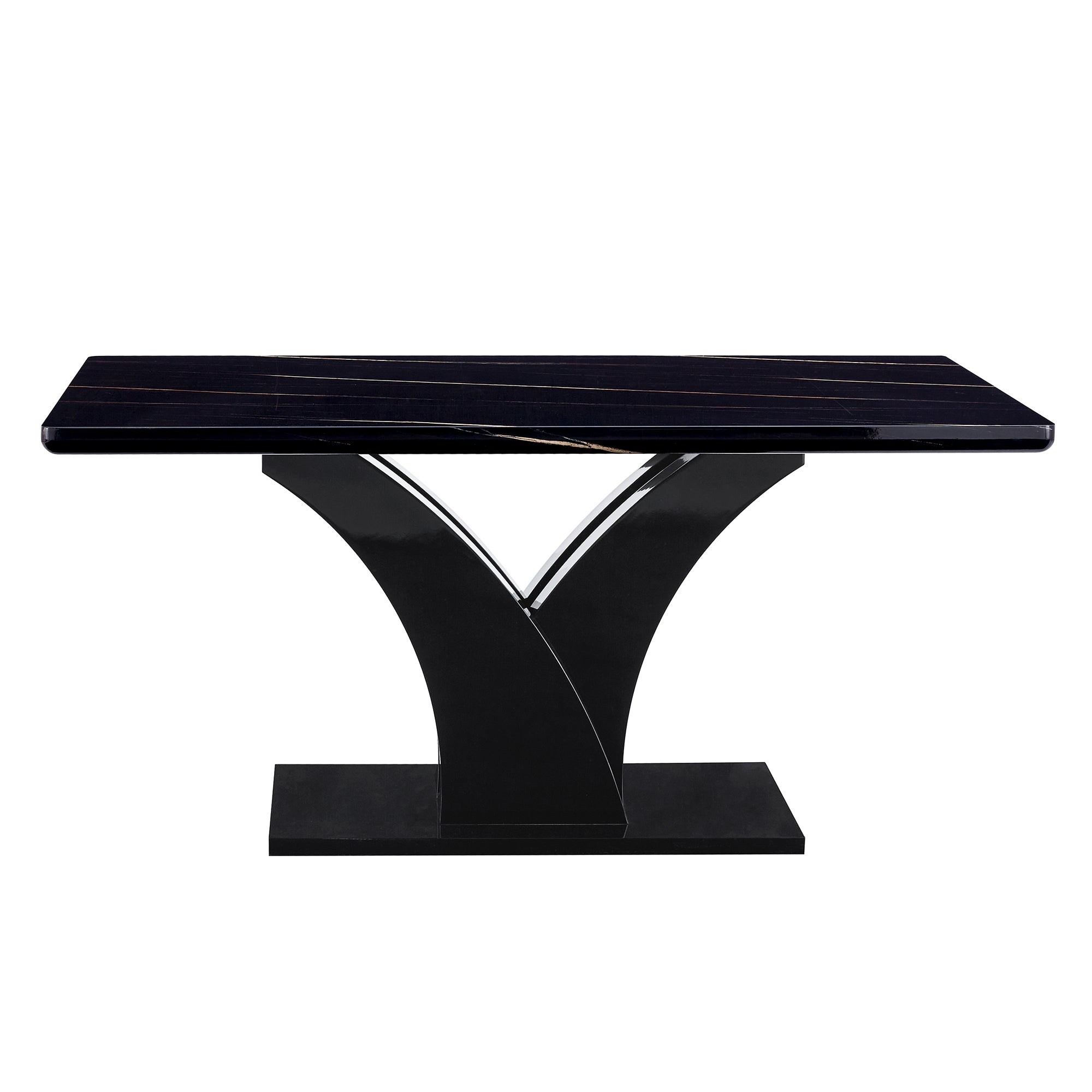 Modern Dining Table, Black Desktop and Black MDF Leg