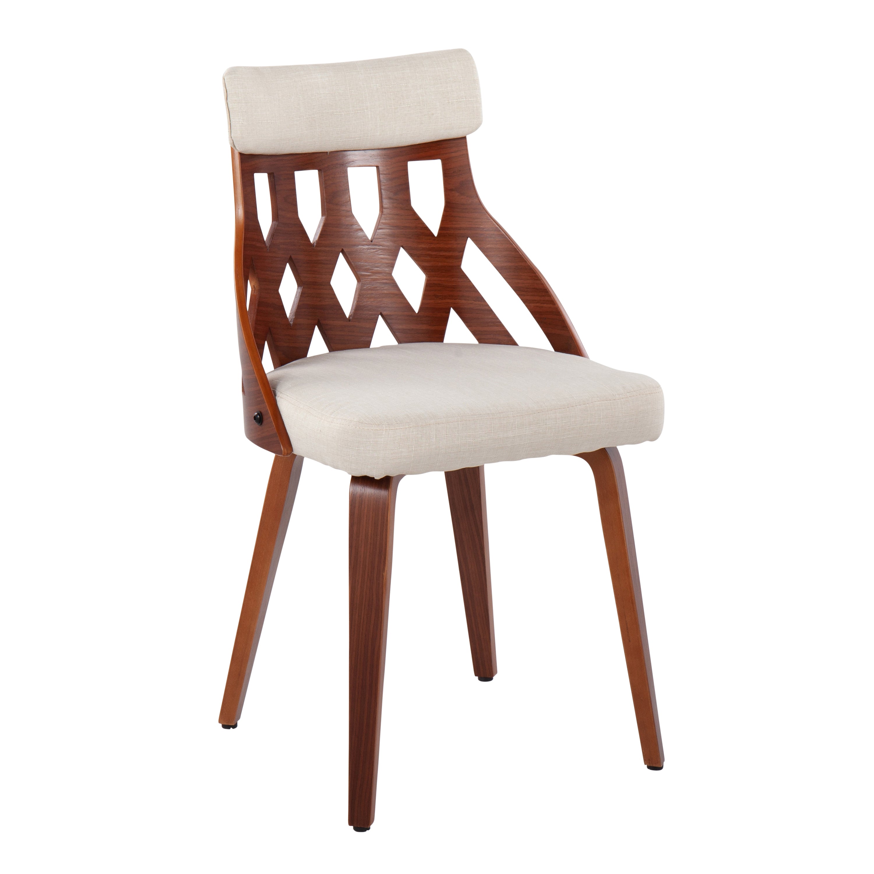 Mid-Century Modern Chair - Walnut Wood and Cream Fabric (Set of 2)