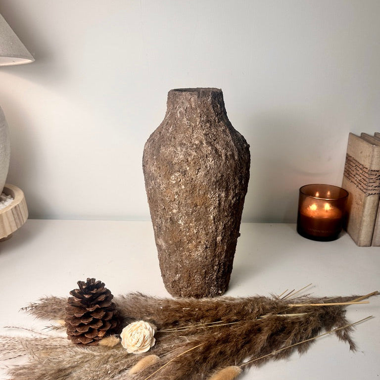 Rustic Tree Style Textured Hand-Painted Ceramic Vase 13" tall - Dark Brown