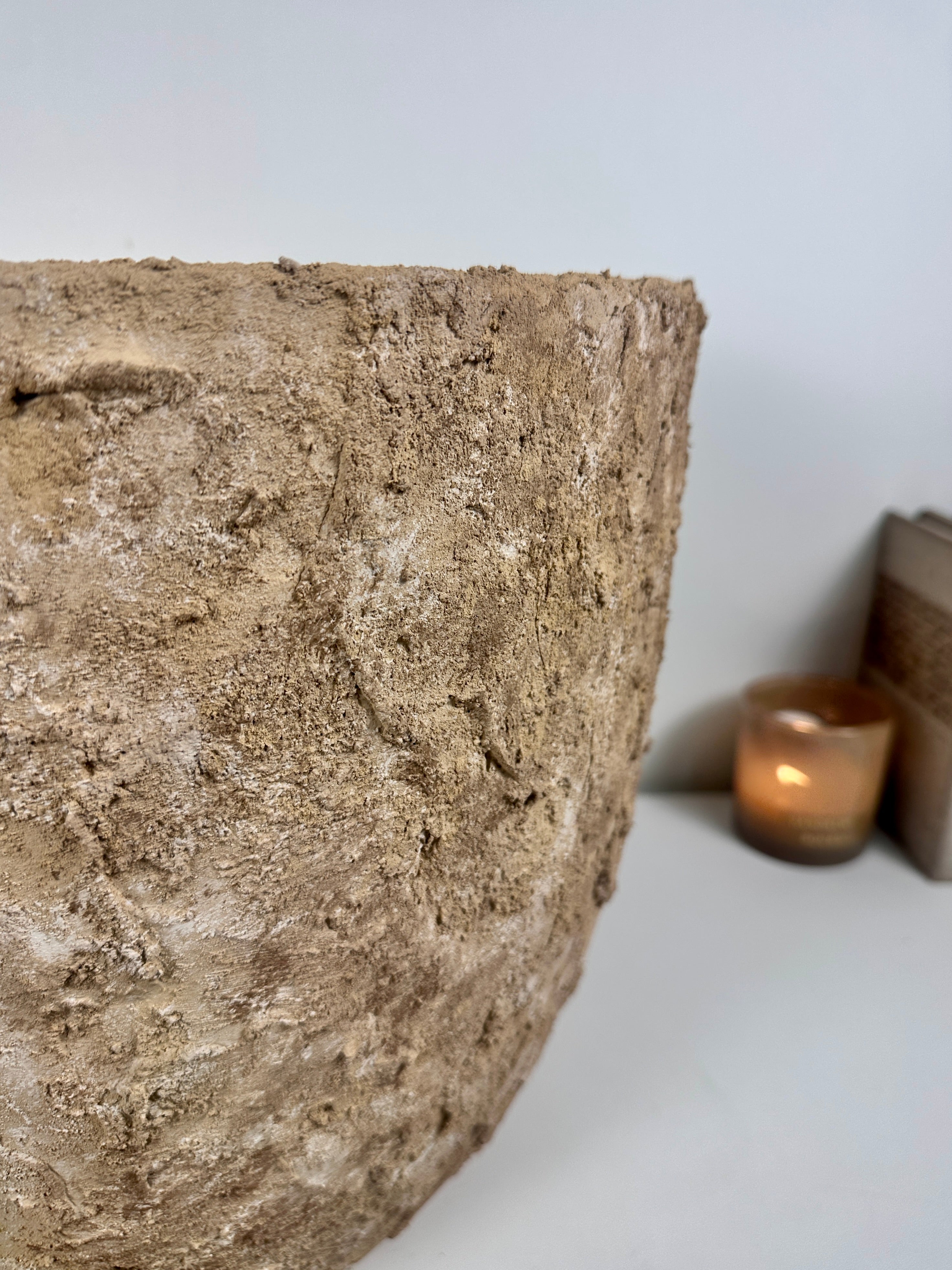 Rustic Hand-Painted & Textured Planter Pot 14" tall with drainage hole one time creation - Espresso Brown