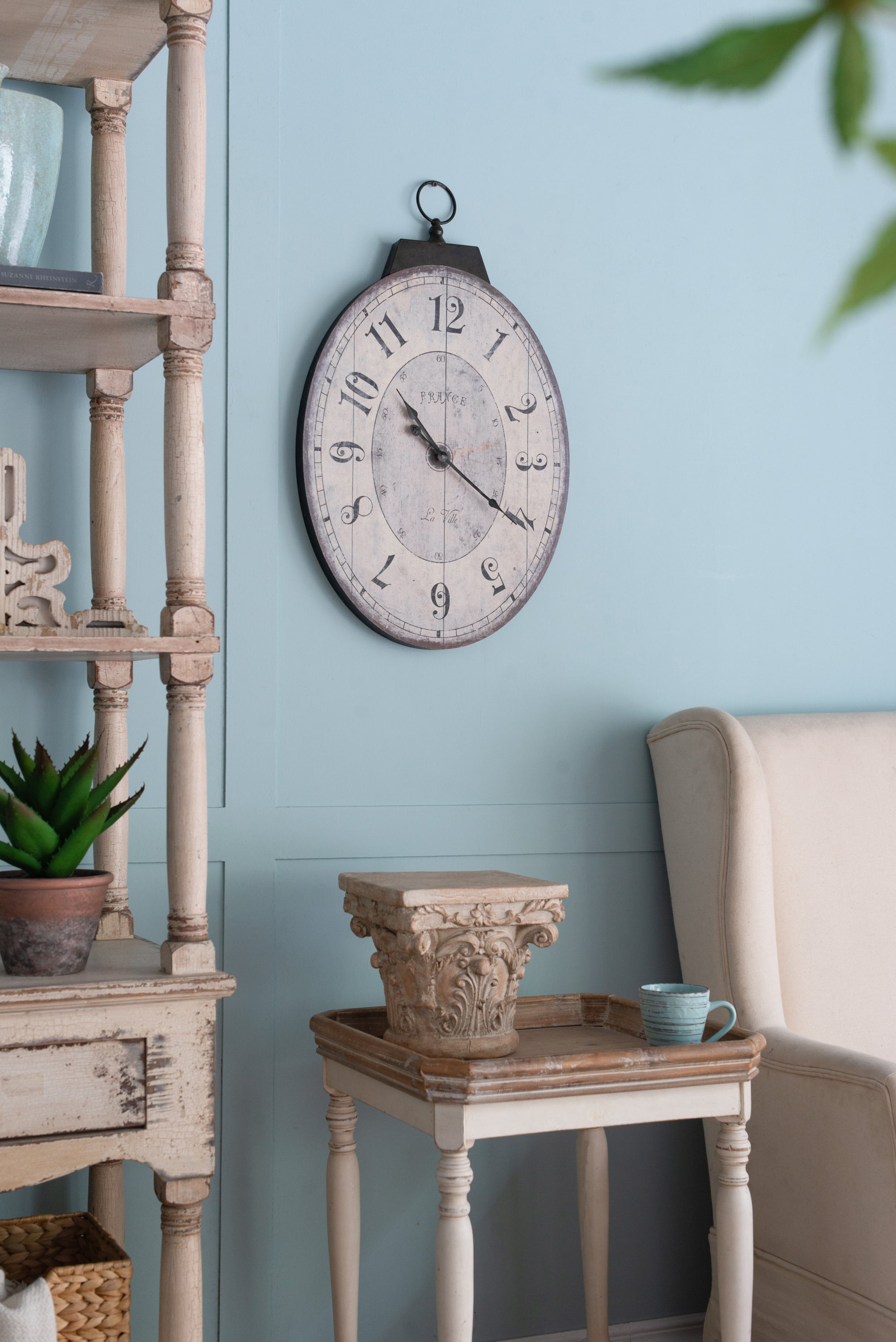 18"x29" Antique White Oval Wall Clock, Traditional Vintage Home Decor Clock