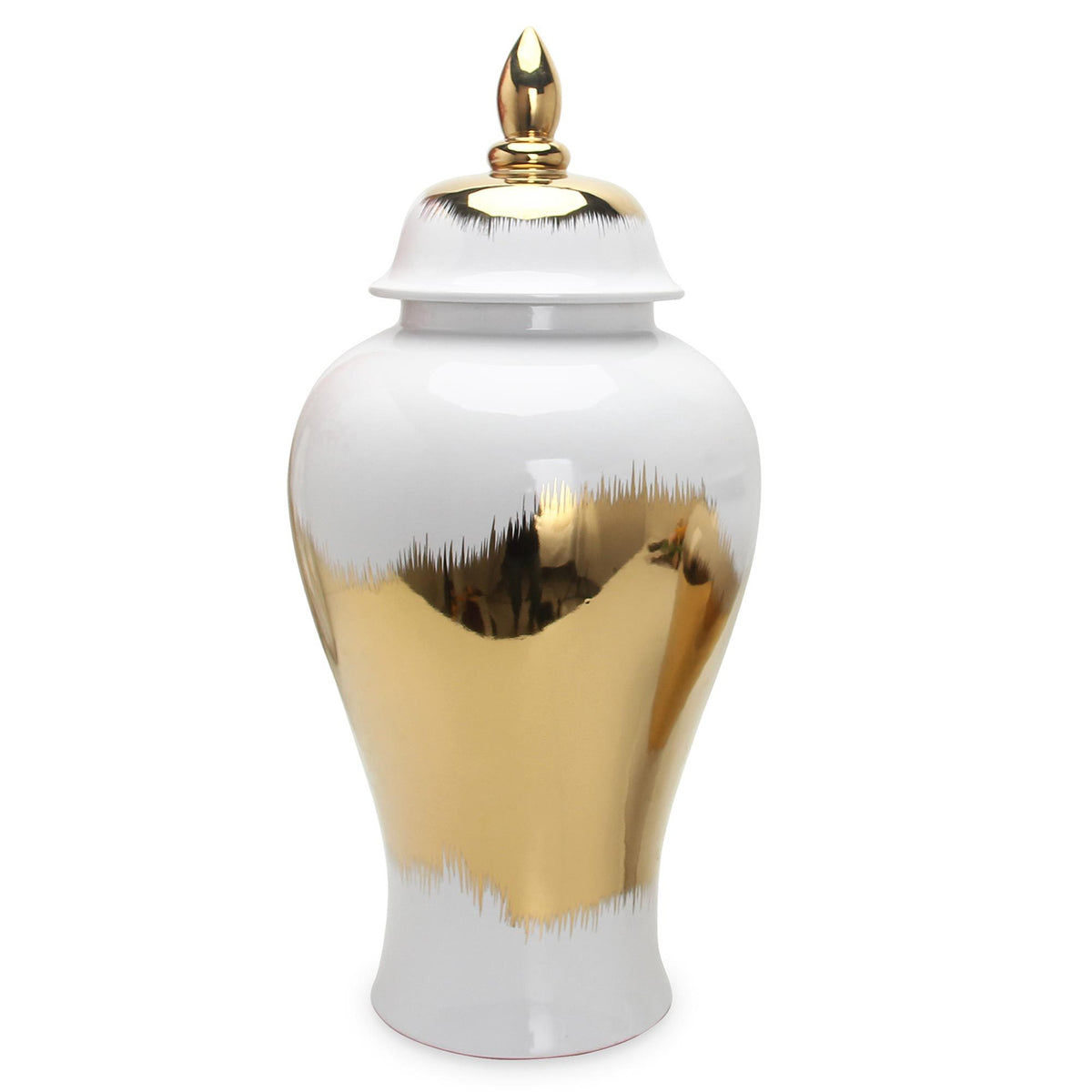 18.50"H Regal White Gold Gilded Ginger Jar with Removable Lid