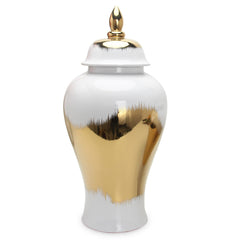 18.50"H Regal White Gold Gilded Ginger Jar with Removable Lid