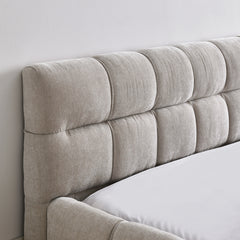 Queen Size Upholstered Bed Frame with Thick Fabric, Chenille Fabric Grounded Queen Size Platform Bed with Headboard and Solid Frame. No Box Spring Needed, Beige(68''x86.5''x23.5'')