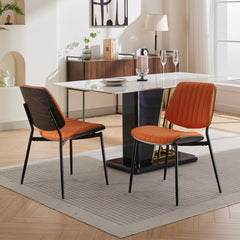 Dining Chairs Set of 2 Mid Century Modern Retro Faux Leather Chair with Walnut Bentwood Back Upholstered Seat Metal Legs Adjustable Foot for Kitchen Dining Room Chairs(Orange  PU)