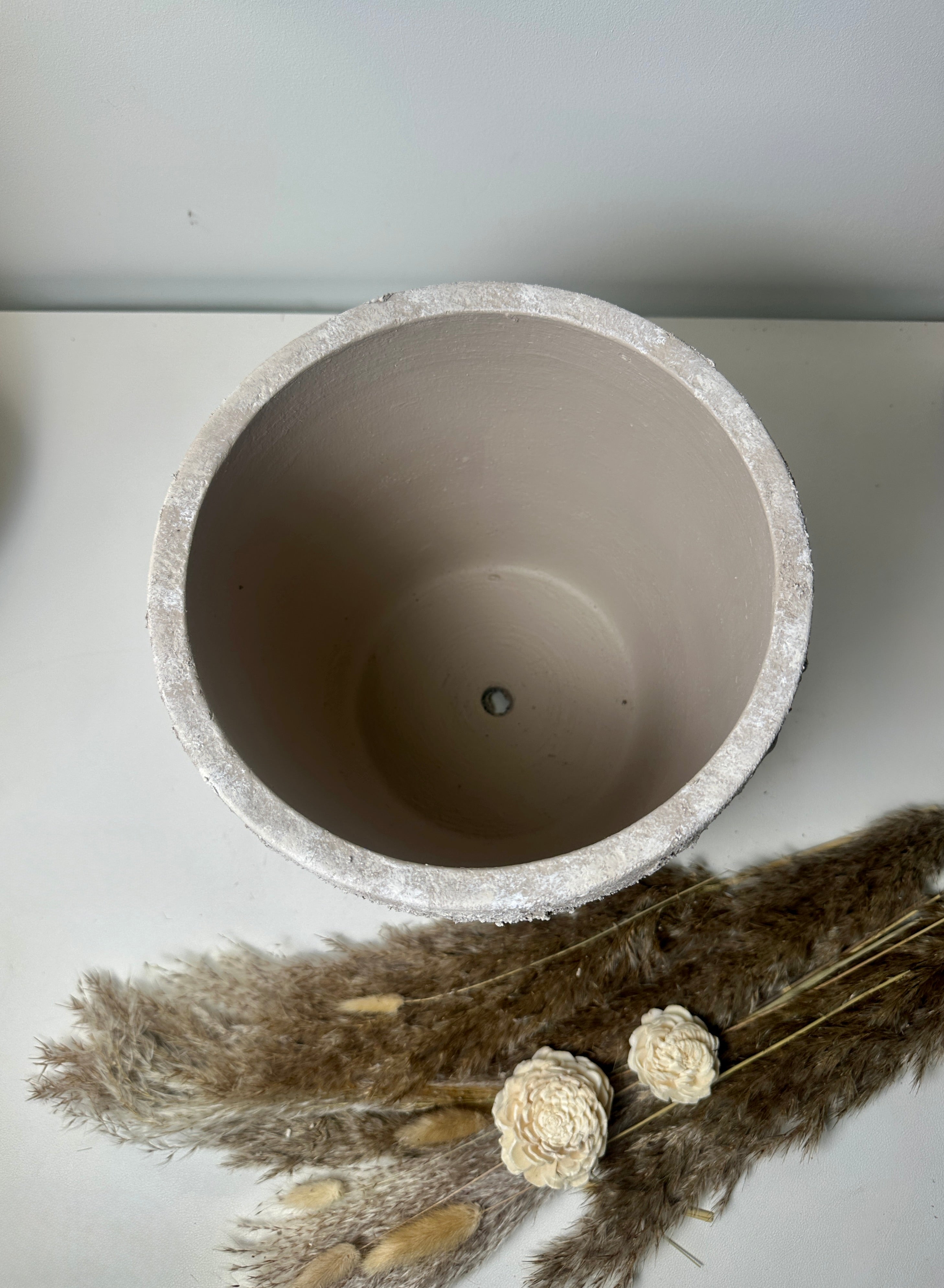 9" tall Minimalist Hand-Painted & Textured Planter Pot with drainage hole - Mesa Beige