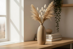 Contemporary Spanish Handcrafted Decorative Glass Vase, Tan, Modern Cylindrical Design 14"