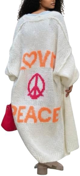 Cozy Women's Love Peace Graphic Oversized Cardigan Long Sleeve