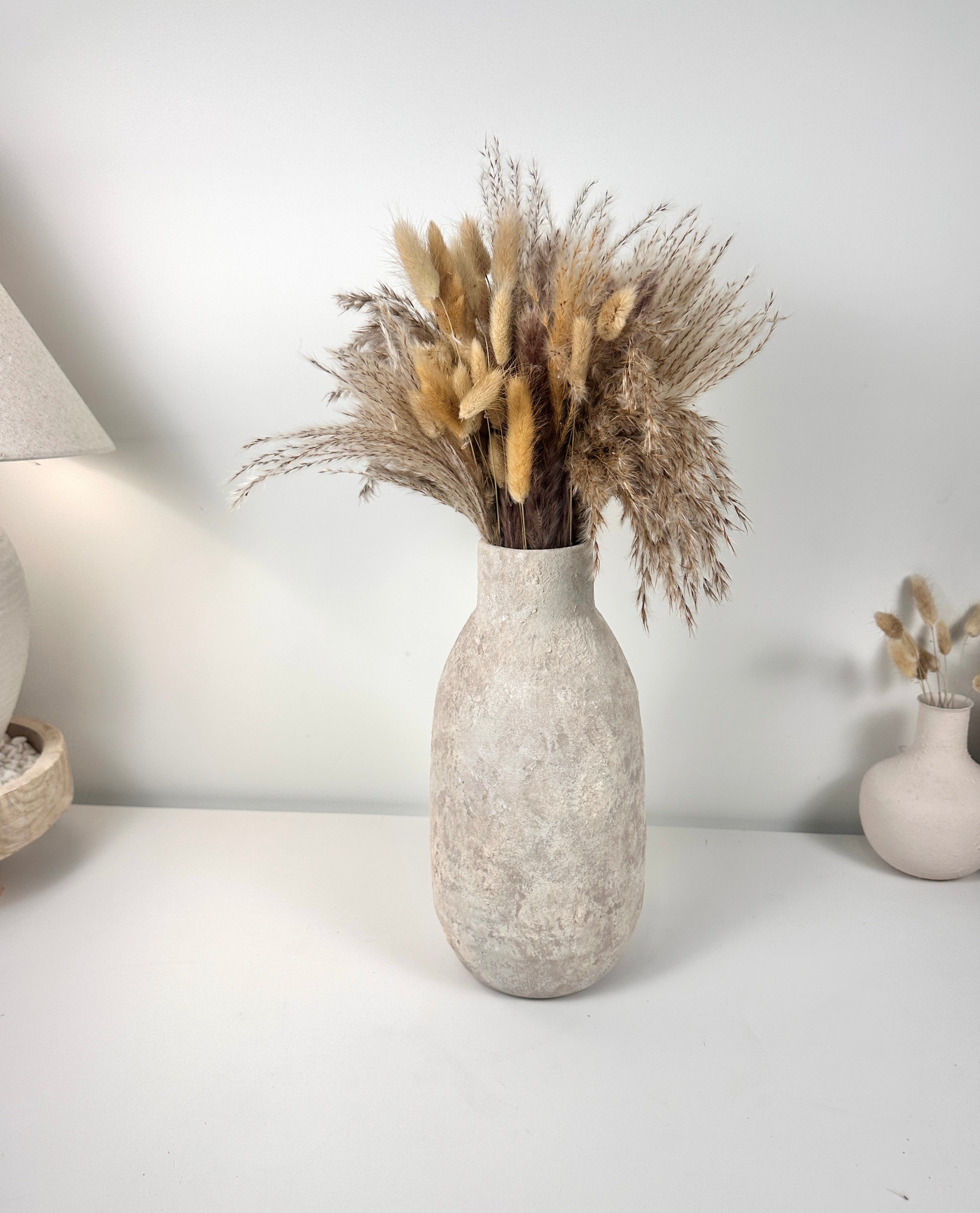 Rustic Hand-Painted/Textured Ceramic Vase 12” tall - beige washed