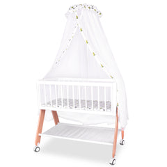 Wooden Bedside Bassinet Sleeper, Safe Stylish Baby Crib Bassinet with Locking Wheels Mosquito Net Large Storage Basket Mattress Pad Included Bassinet for Newborn and Infants