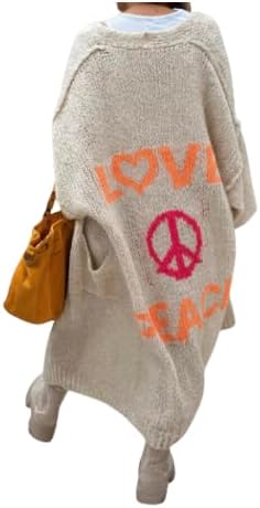Cozy Women's Love Peace Graphic Oversized Cardigan Long Sleeve