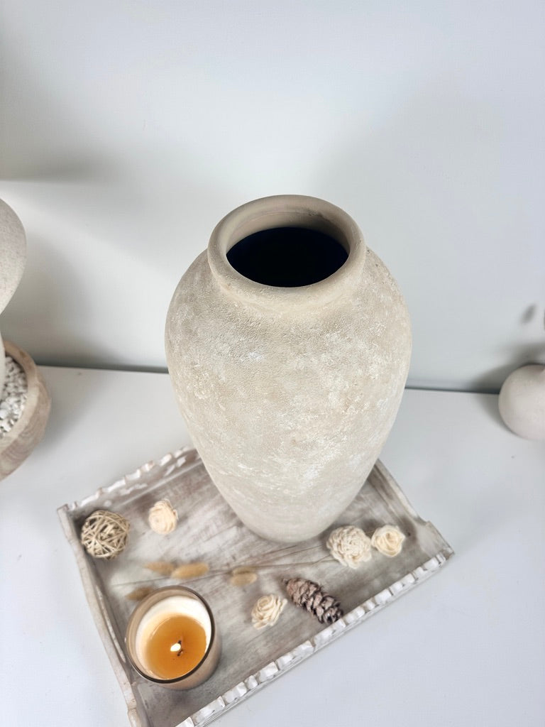 Minimalist Vase 18" tall  Hand-painted Ceramic  - Beige Sand Washed
