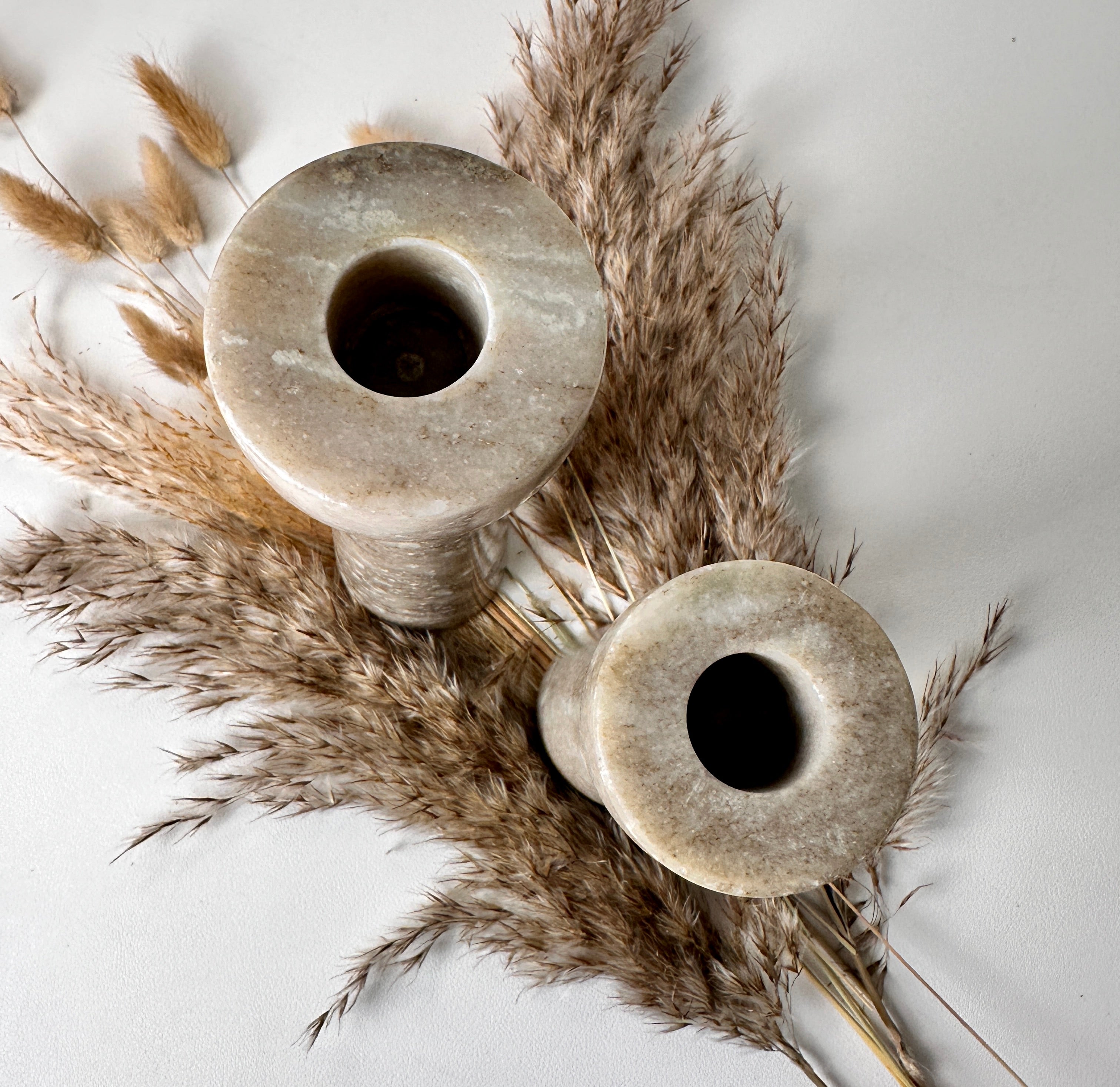 Set of 2 Marble Candle Holders (6x2x2" 8x2x2")  - Beige Brown