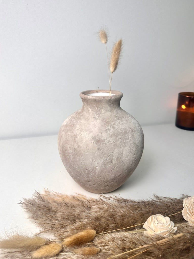 Minimalist Crater Moon Ceramic Vase 7.5" tall - Beige wash