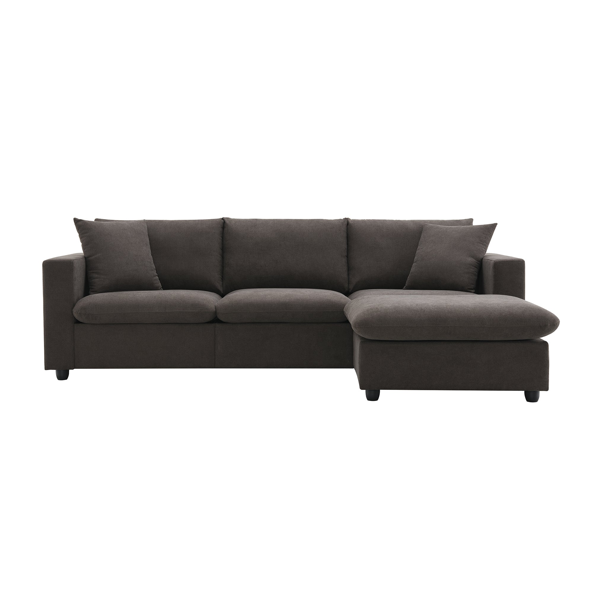 100.4x64.6" Modern Sectional Sofa, L-Shaped Couch Set With 2 Free Pillows, 4-Seat Polyester Fabric Couch Set With Convertible Ottoman - Dark Brown