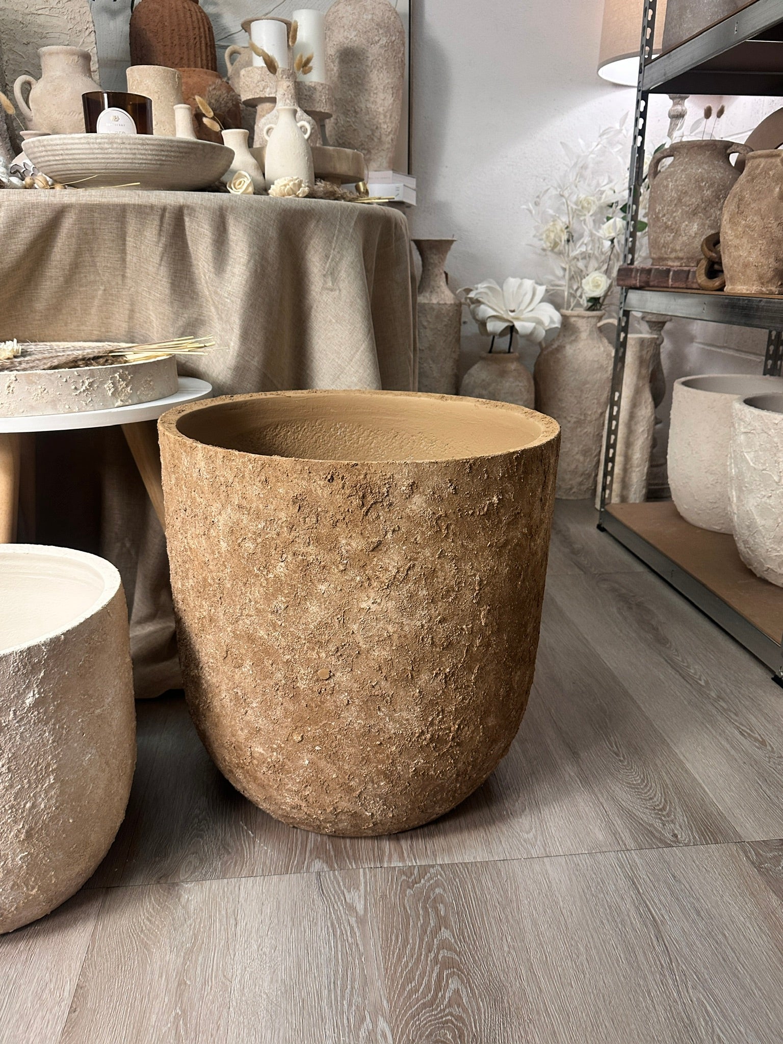 20" Rustic Hand-Painted & Textured Planter Pot with 2 Drainage Holes - Earth Brown