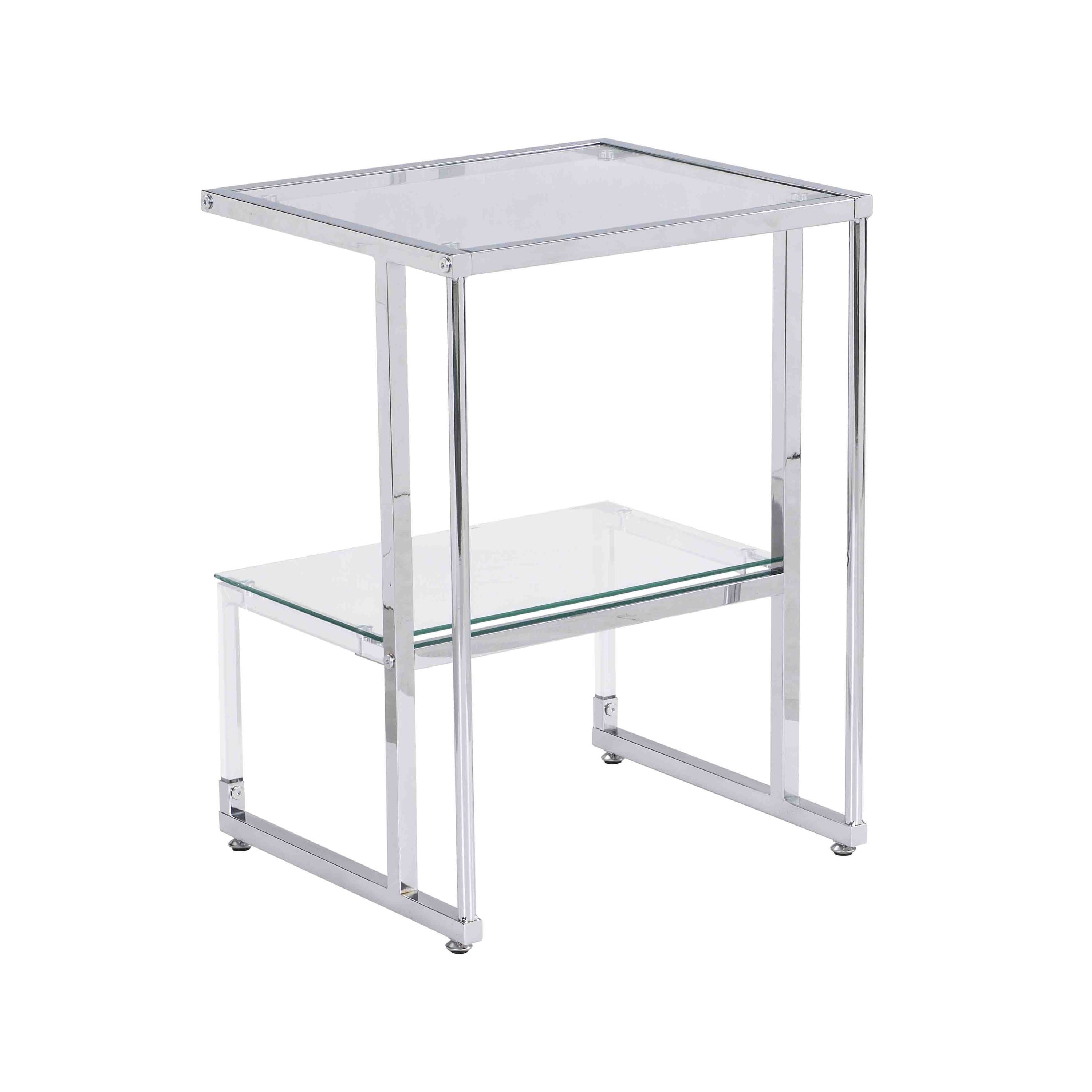Silver Chrome Side Table, 2-Tier Acrylic Glass End Table