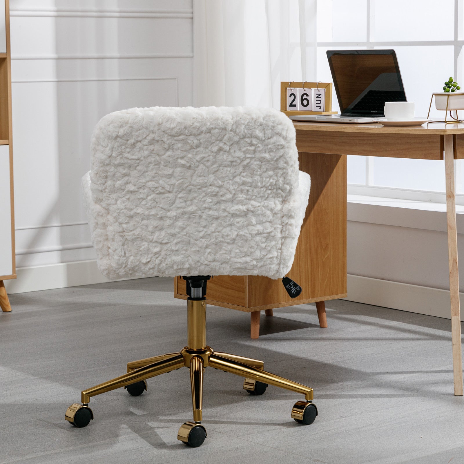 Cozy Plush Home Office Chair with Golden Metal Base  Adjustable Desk Chair Swivel Office Chair,Vanity Chair - Cream