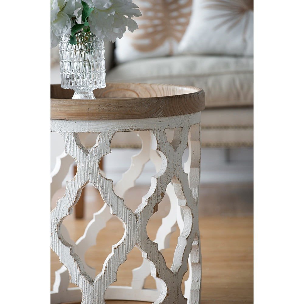 French Country Large Distressed White Side Table 23"