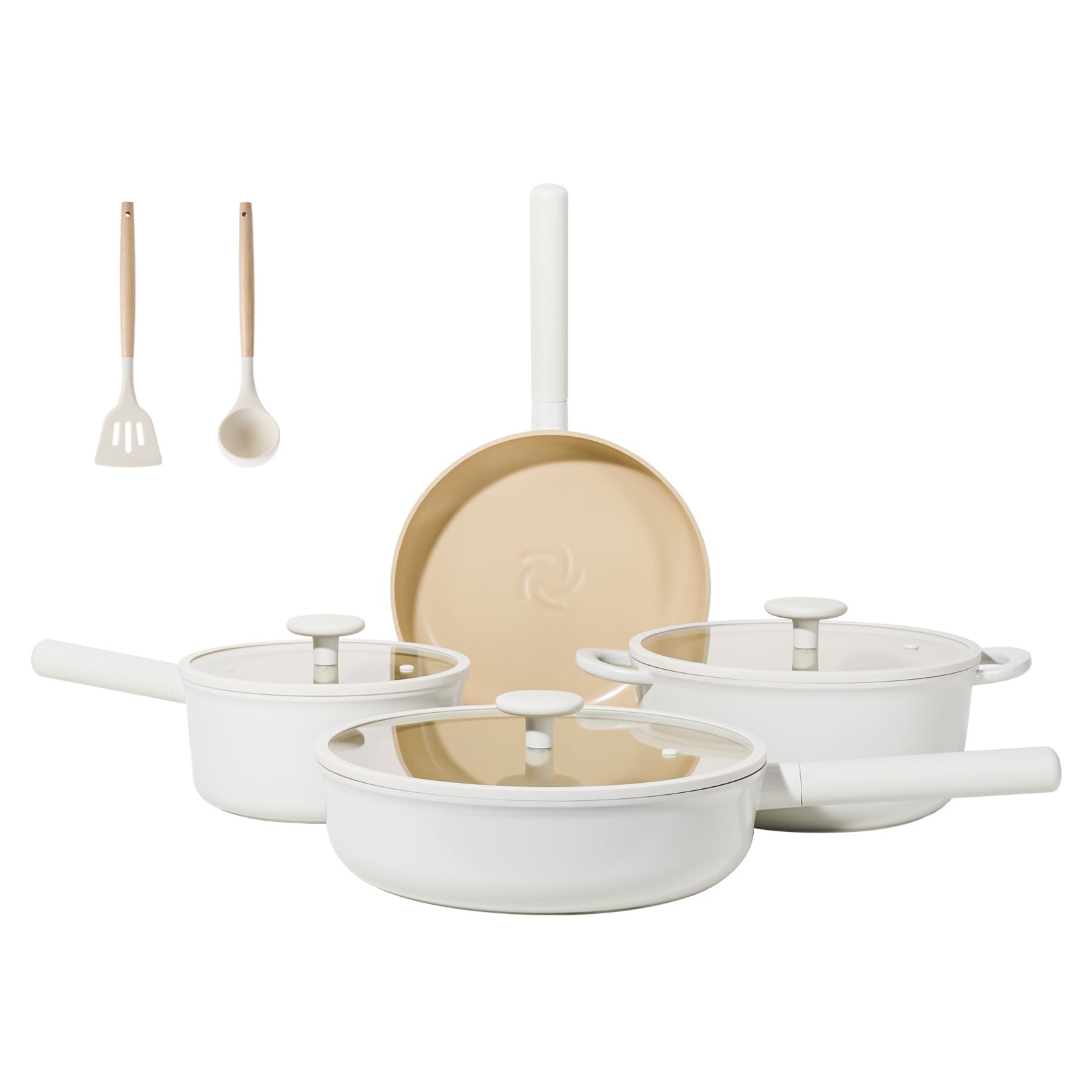 Ceramic Cookware Sets, Pots And Pans Set Non Stick, Healthy Induction Kitchen Cooking Set With Removable Handles, Stackable Pots Pans, Oven Safe, PFOA,PFOS Free, Beige