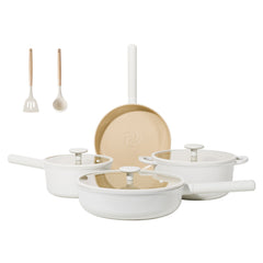 Ceramic Cookware Sets, Pots And Pans Set Non Stick, Healthy Induction Kitchen Cooking Set With Removable Handles, Stackable Pots Pans, Oven Safe, PFOA,PFOS Free, Beige