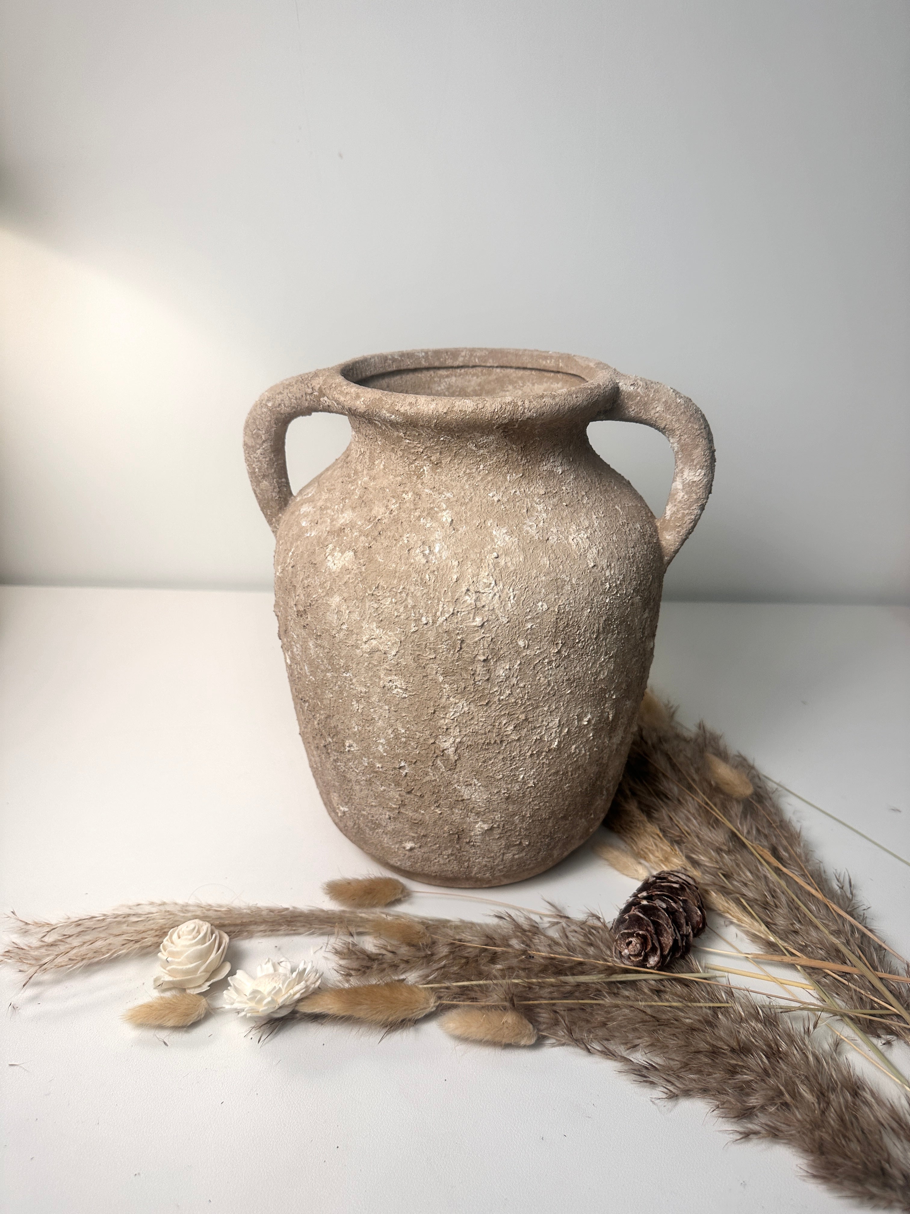 Rustic Minimalist Textured Hand-painted 10.5" tall - Brown wash