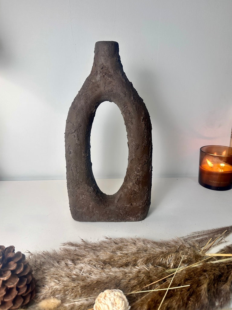 Rustic Tree Style Wood Vase Textured Handcrafted 14" tall - Dark Brown