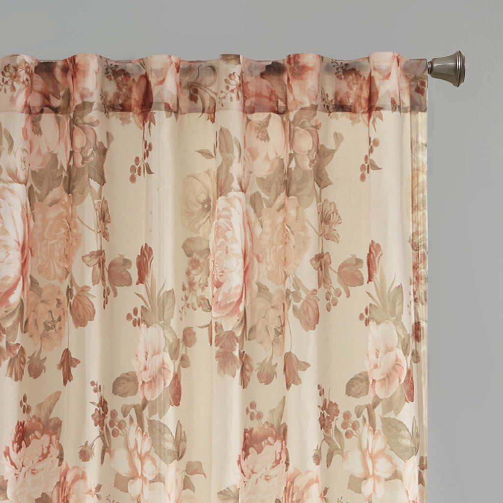 50x95" Printed Floral Rod Pocket and Back Tab Voile Sheer Curtain - Blush