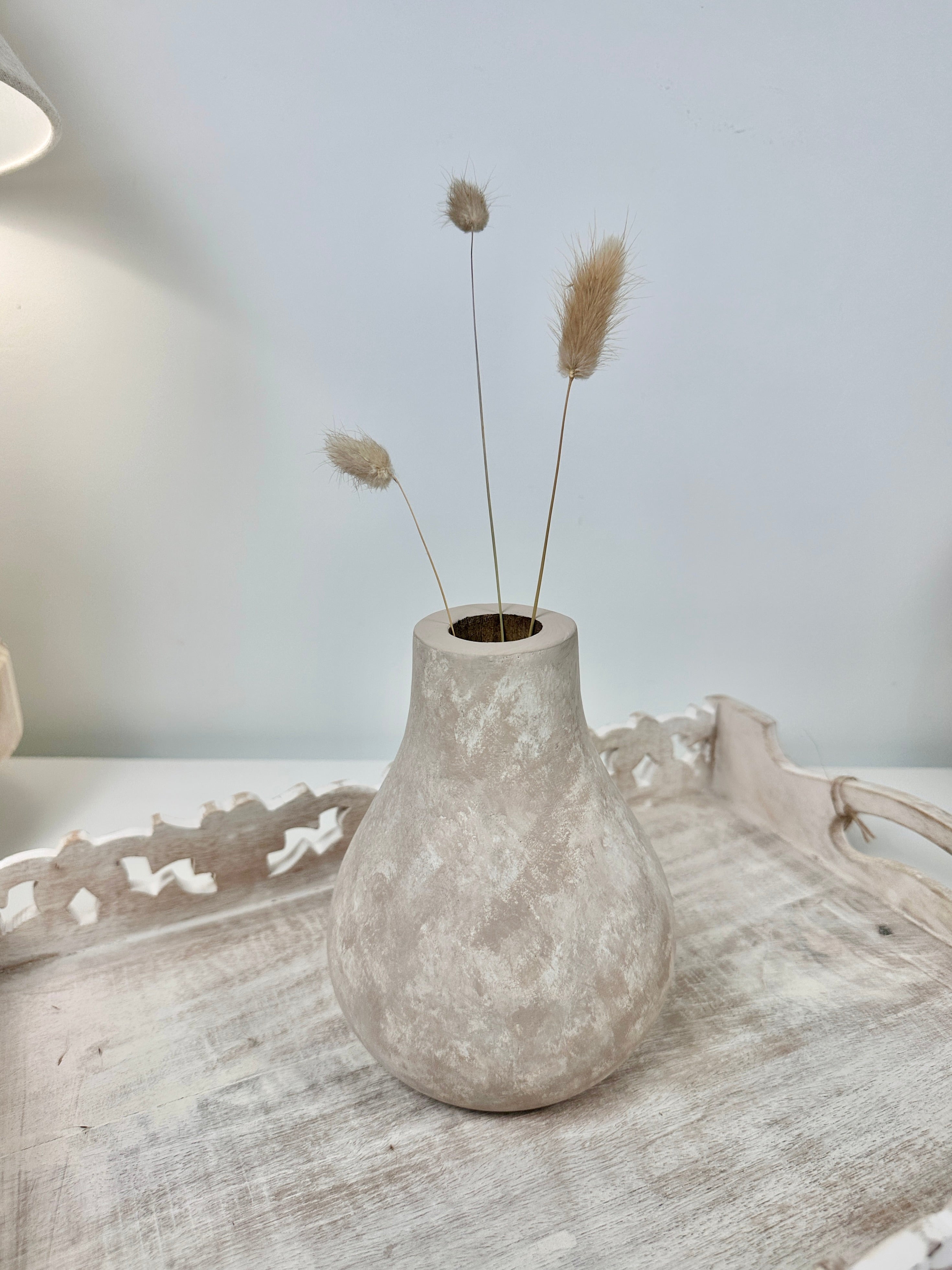 Beige Washed Wood Small Vase 6.5" tall