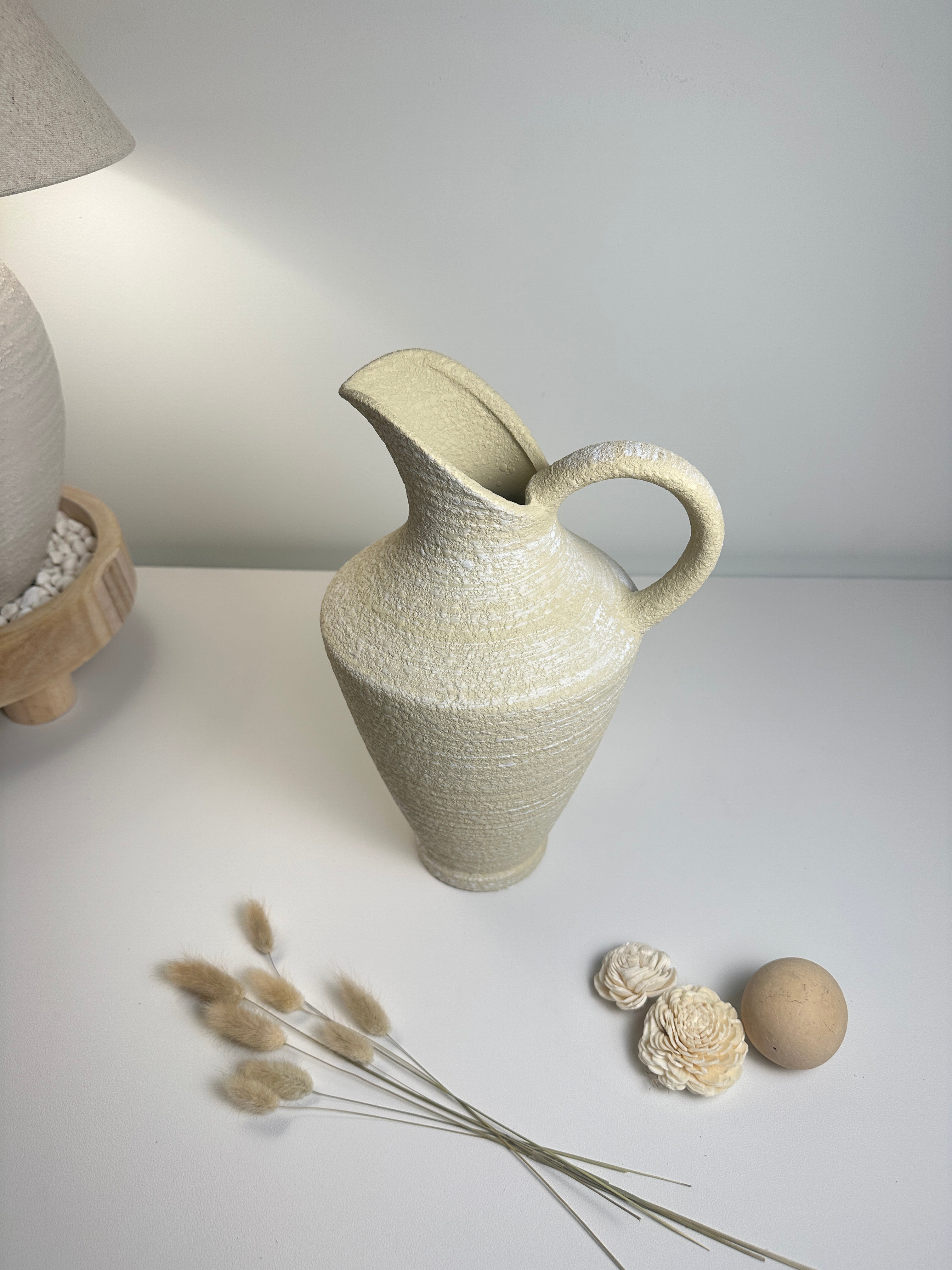 Pitcher Decorative Vase Cream Beige 12"