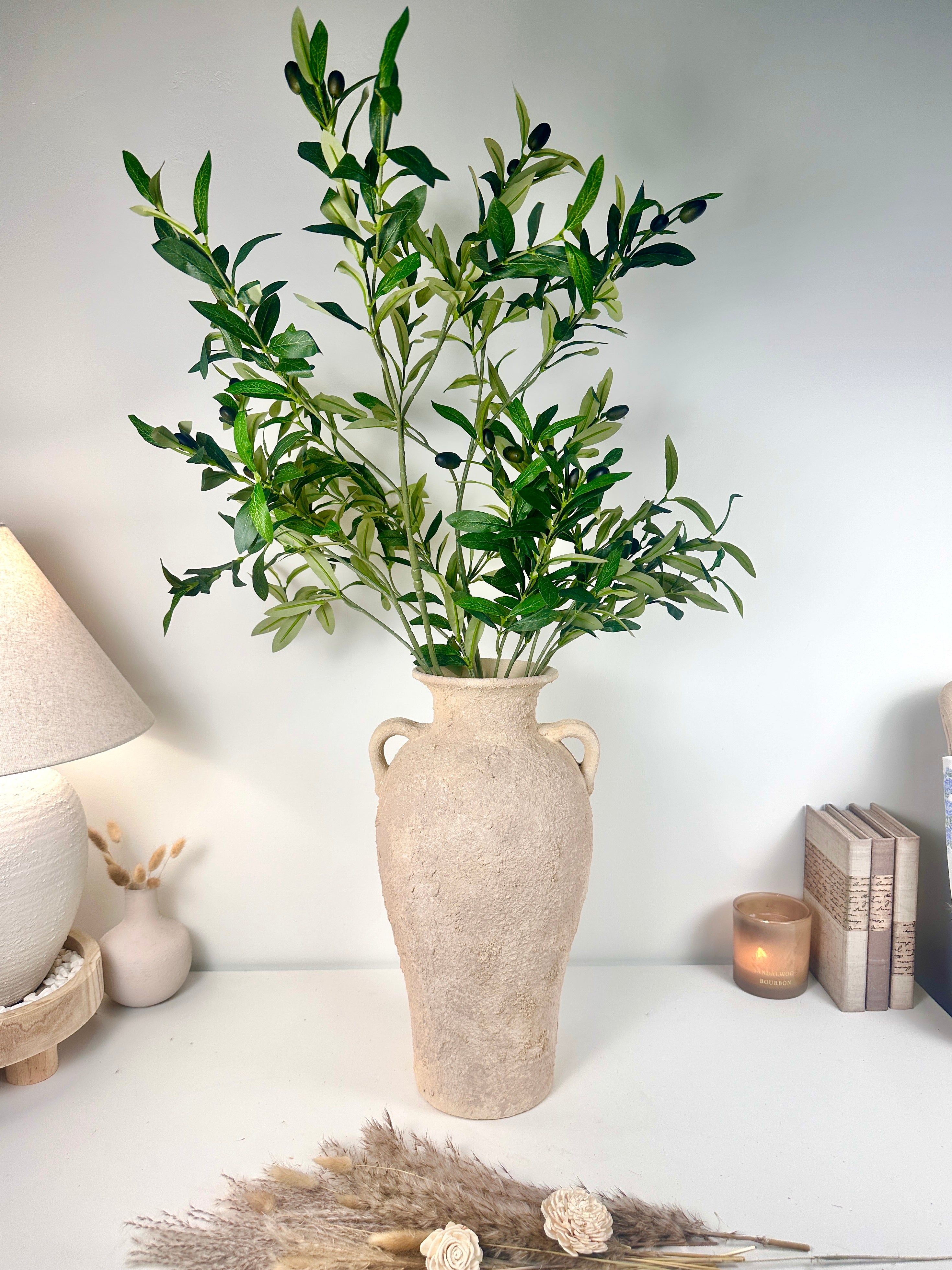 Hand-painted Amphora Vase Ceramic 18"" tall - Cream Sand wash