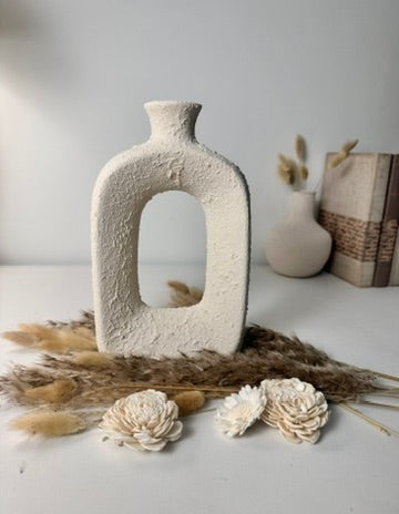 Minimalist Textured Hand-Painted Ceramic Vase 9.5" tall - Cream