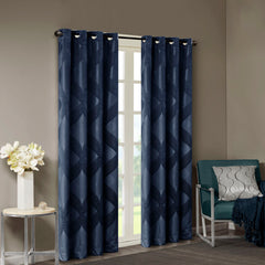 50x84" Ogee Knitted Jacquard Total Blackout Curtain Panel - Navy